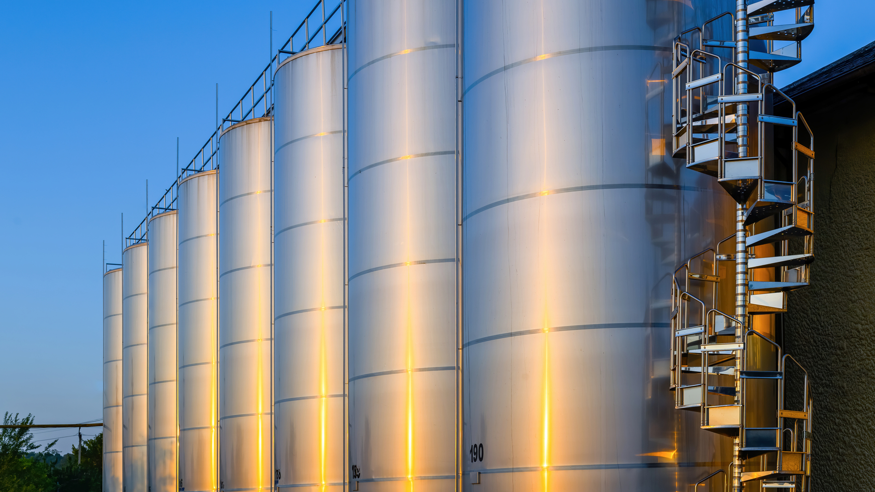 Crude oil refinery storage tanks